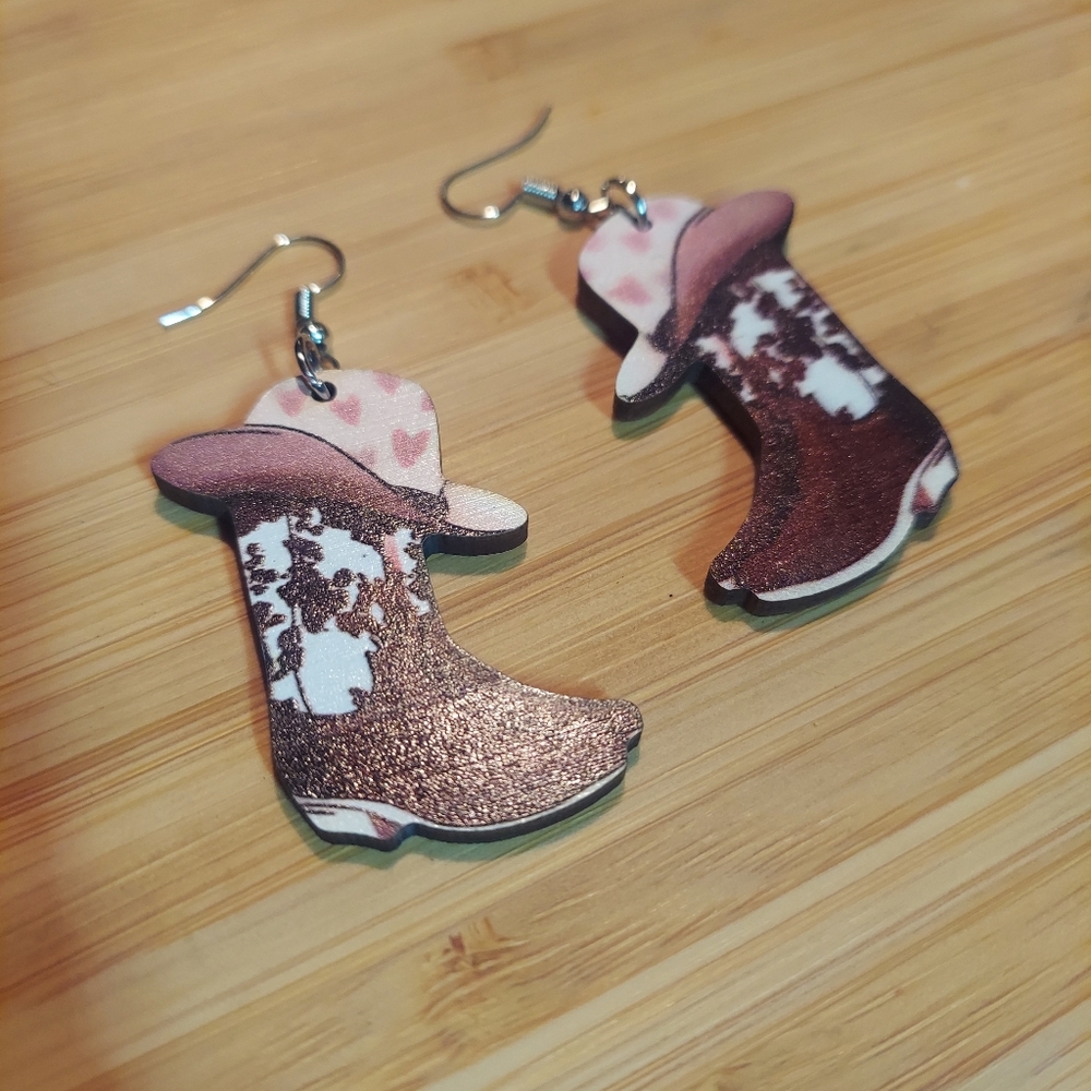 Western Boot dangle Earrings Bachelorette country concert